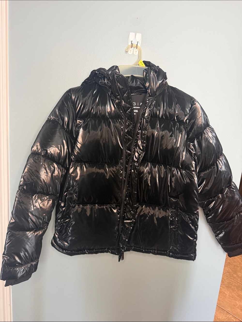 Black BCBG Glossy Puffer Jacket with Hood - Women's Coat